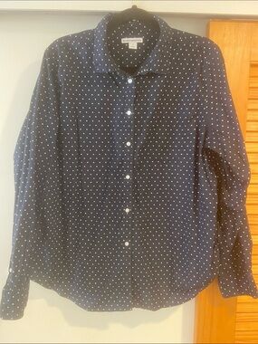 Navy Blue Long-Sleeve Polka Dot Button-Down Shirt XL